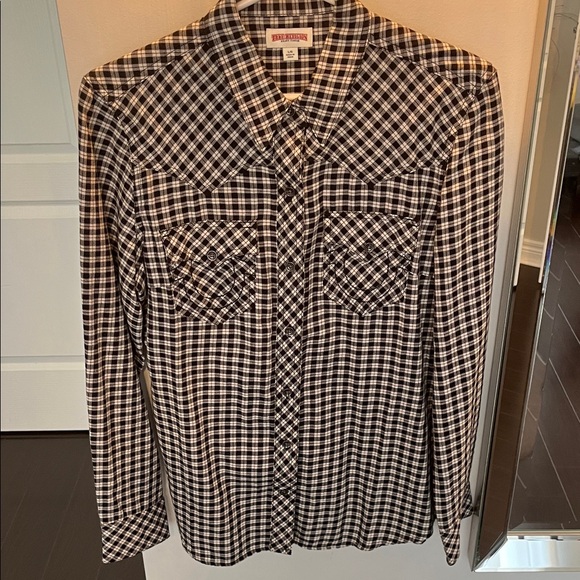 True Religion Black and White Checkered Button-Up Shirt - Picture 1 of 4